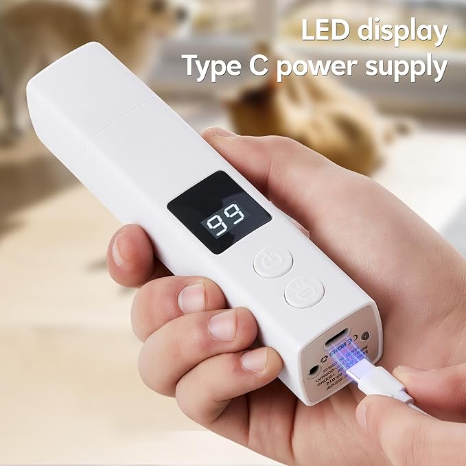 Dog Nail Grinder with 4-Speeds,Pet Claw Trimmers with 2 Modes Lighting UV, Nail Clippers for Small Medium and Large Dogs and Cats, Animal Nail Care,Grooming (White)-PurrikoPets