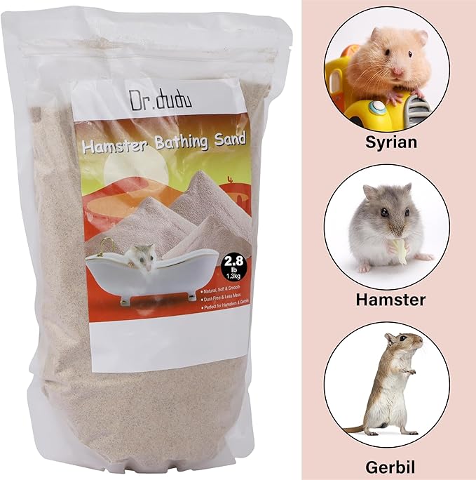 DR.DUDU Hamster Bath Sand, 2.8lb Dust Free Desert Sand or Potty Litter Sand for Hamster Chinchillas Gerbil Syrian Mice Small Animals (Beige)-PurrikoPets