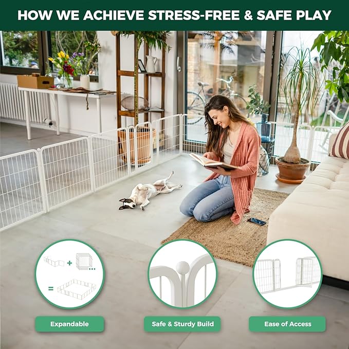 FXW Homeplus Unleashed Indoor Dog Playpen - Stress-Free and Safe Play, Heavy Duty 24 Inch 4 Wire Panels Dog Pen for Puppy and Small Dogs, White│Patented-PurrikoPets