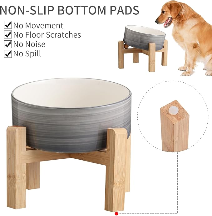Elevated/Raised 15°Tilted Anti Slip Ceramic Dog Bowls,Slanted Bulldog Pet Food Water Feeding Dish Stand for Cats and Dogs (3.6 Cups/28 OZ) Grey White-PurrikoPets