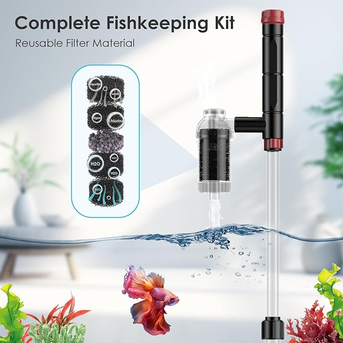 AKKEE Aquarium Vacuum Gravel Cleaner, 36W Fish Tank Gravel Cleaner Vacuum for Water Changer 8 in 1 Multifunctional with Timed Off Waterproof Wash Sand Water Filter Circulation Aquarium Vacuum Cleaner-PurrikoPets