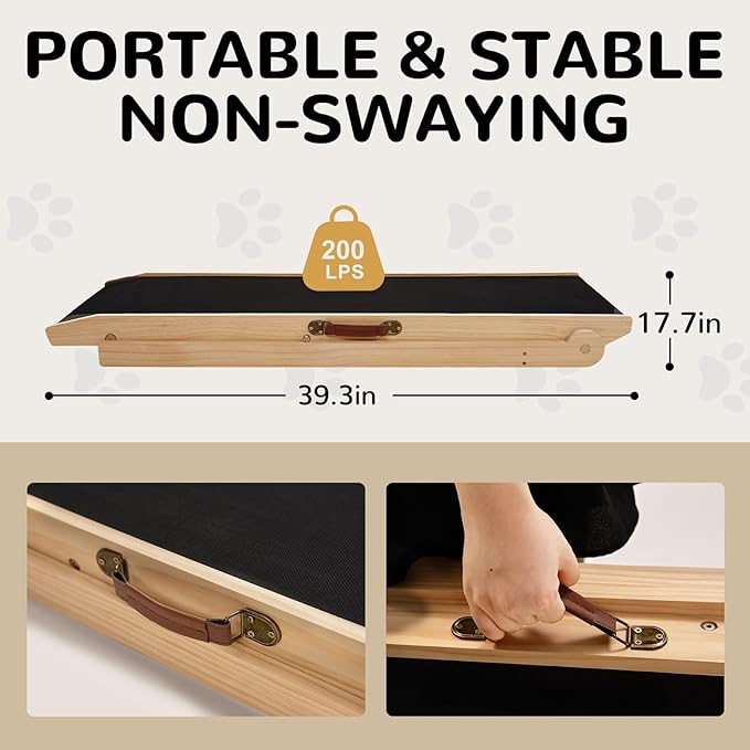 ABORON Dog Ramp,Adjustable Folding Pet Ramp for Bed,Couch,SUV - High Traction Portable Rubber Paw Ramps,Great for Small & Large Old Dogs & Cats, Supports up to 200 lbs-PurrikoPets