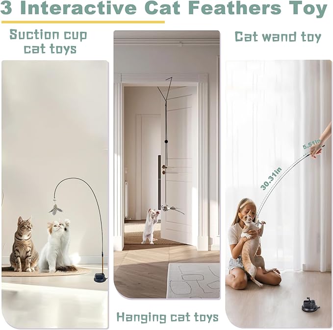 7-in-1 Interactive Cat Toys for Indoor Cats with Washable Adhesive Suction Cup, Hanging Cat Toys, Silvervine Stick and Sisal Chew Rope Catnip Teething Toy for Bored Kitten-PurrikoPets