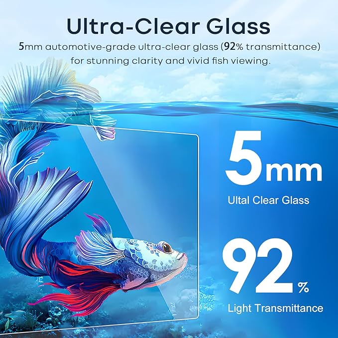 10 Gallon Glass Fish Tank, Aquarium Fish Bowl Cube for Betta Goldfish Snails Shrimp Aquatic Planting, Easy to Maintain Ultra Clear Rimless Dark Background Low Iron-PurrikoPets