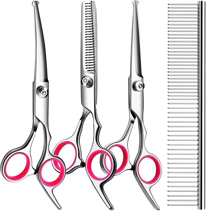 5 in1 Dog Grooming Scissors Kit, Professional Dog Scissors for Grooming with Safety Round Tips, Titanium Coated Grooming Shears for Dogs Cat Pet At Home-PurrikoPets