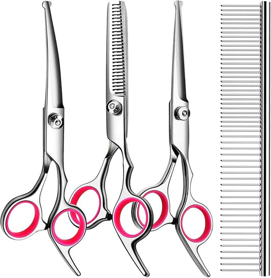 5 in1 Dog Grooming Scissors Kit, Professional Dog Scissors for Grooming with Safety Round Tips, Titanium Coated Grooming Shears for Dogs Cat Pet At Home-PurrikoPets