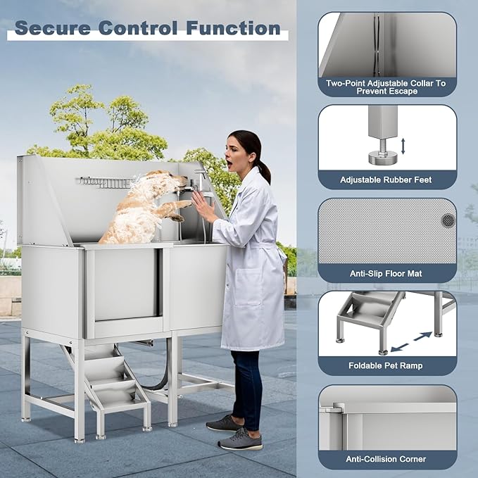 50" Dog Bathtub for Large Dogs, Professional Dog Washing Station with Wash Tub Attachment, Bath Pool for Outdoor, Indoor Shower and Grooming (50" Left Door)-PurrikoPets