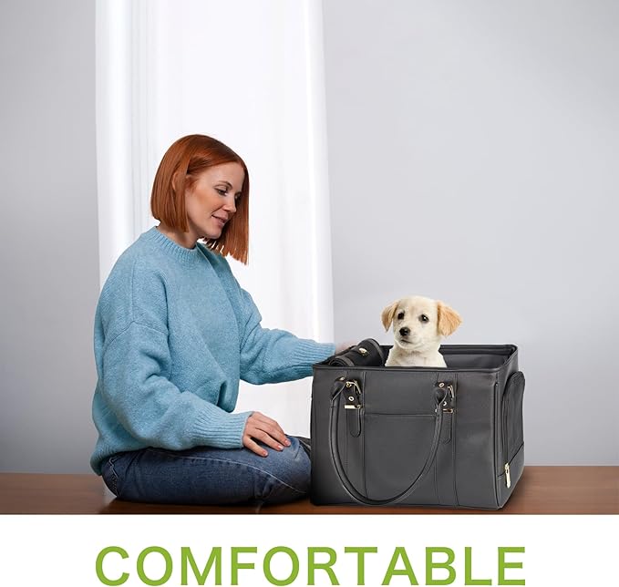 Fashion Pet Carrier Dog Purse Cat Bag Soft-Sided Carriers Travel Airline Approved, Stylish Leather Tote Handbag for Small Animal Puppy Kitten (Black)-PurrikoPets