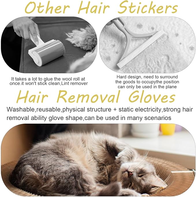 2Pcs Pet Hair Removal Gloves, Reusable Pet Cat Dog Hair Removal Grooming Gloves, Electrostatic Cat Grooming Glovee for Hairs Removals, for Couch, Furniture, Carpet, Car Seat-PurrikoPets