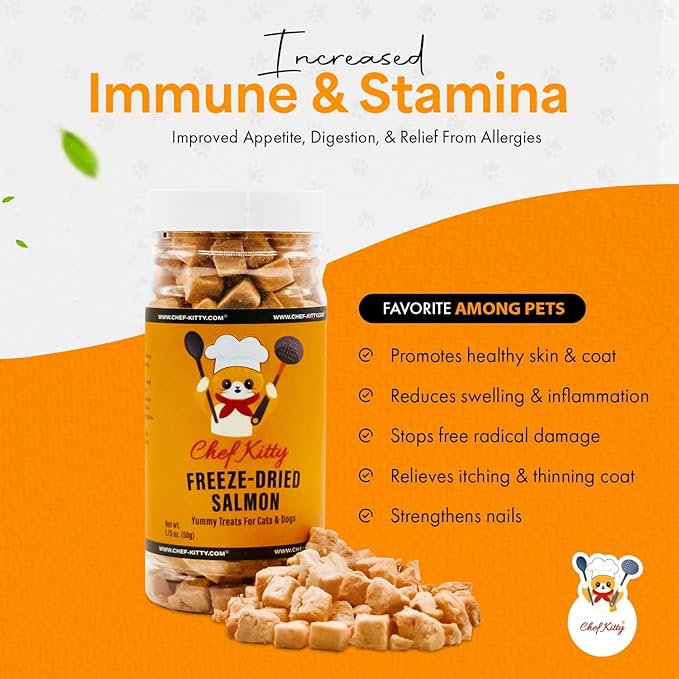 Freeze-Dried Salmon Treats for Cats & Dogs – 100% Wild Caught, Single Ingredient, High-Protein, Healthy Snack – No Additives or Preservatives – 1.4oz - Inspected & Tested in USA-PurrikoPets