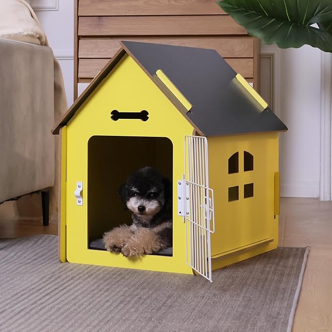 Dog House Indoor for Small Dogs or Cats, Cozy Wooden Design, Small Indoor Bed House, with Air Vents and Elevated Floor Warm Dog Cave-PurrikoPets