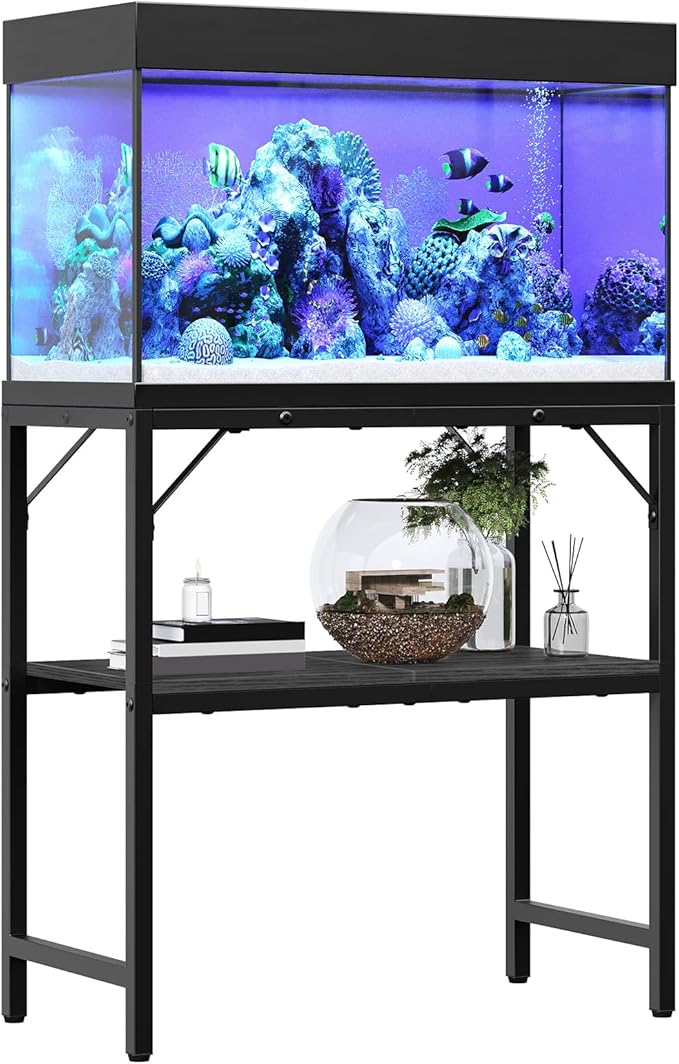 20 Gallon Fish Tank Stand, Aquarium Stand with 2-Tier Storage Shelves, Heavy Duty Breeder Turtle Terrarium Stand Rack for Home Office, 24.0" L x 11.8" W x 24.4" H, Black FTBK2001-PurrikoPets