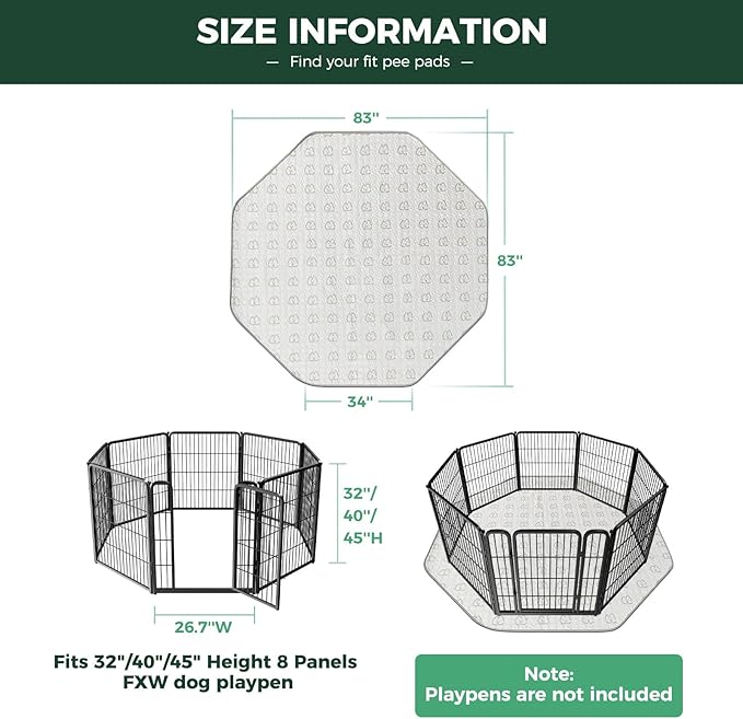 FXW Washable Pee Pads for Dogs, Puppy Pads with Super Absorbent, Specifically Designed for FXW Rollick/Homeplus 32/40/45inch 8 Panels Dog Playpen, 34" Octagon, Khaki, 2 Packs-PurrikoPets