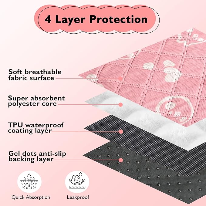 2 Pack Guinea Pig Bedding - Washable Guinea Pig Cage Liners, Waterproof Reusable & Anti Slip Pee Pads Super Absorbent Mats for Small Animals Pet Rabbit Bunny Hamster Rat (Pink, 42 x 28 Inch)-PurrikoPets
