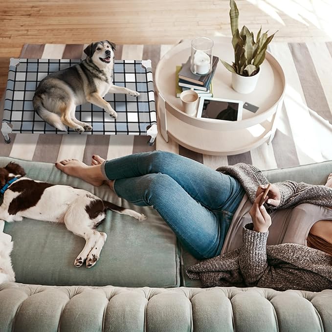 Elevated Outdoor Raised Dog Bed Outdoor Dogs Bed Lifted Pet Bed Dog Cot for Medium Pet Taste Life, Start with A Pet Bed 34'' x 20'' x 6.5''-PurrikoPets
