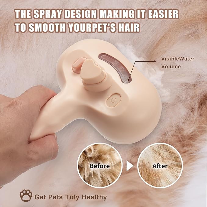 3-in-1 Pet Steam Brush, Grooming Comb with Water Tank for Cats and Dogs, Long and Short Hair (Pink)-PurrikoPets