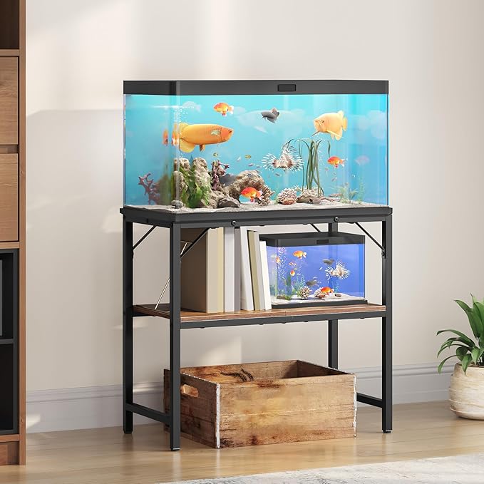 30 Gallon Fish Tank Stand, Aquarium Stand with 2-Tier Storage Shelves, Heavy Duty Breeder Turtle Terrarium Stand Rack for Home Office, 30.0" L x 11.8" W x 24.4" H, Rustic Brown FTHR3001-PurrikoPets