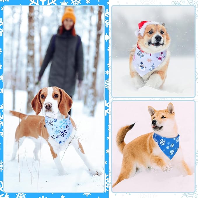 Abbylike 50 Pieces Winter Dog Bandanas Bulk Blue Snowflake Dog Bandanas for Pets Triangle Kerchief Scarf Bibs for Winter Pets Cats Party Costume Accessories (25.6 x 17.7 x 17.7)-PurrikoPets