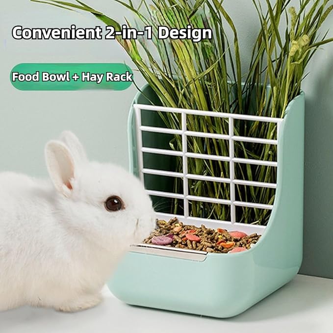 2 in 1 Food Hay Feeder for Guinea Pig, Rabbit Feeder, Indoor Hay Feeder for Guinea Pig, Rabbit, Chinchilla, Feed Bowls Use for Grass & Food (Pink)-PurrikoPets