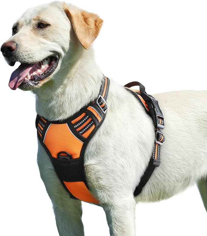 Eagloo Dog Harness for Large Dogs, No Pull Service Vest with Reflective Strips and Control Handle, Adjustable and Comfortable for Walking, No Choke Pet Harness with 2 Metal Rings, Orange, L-PurrikoPets