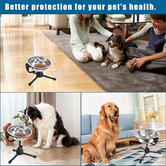 2 Pack Elevated Bowls With Adjustable Metal Stand, Medium Size for Dogs 30-70 lbs, 0.5 Gal 2 Liter, Stainless Steel Food Water Bowl, Height Adjustable Non-Slip Raised Set-PurrikoPets