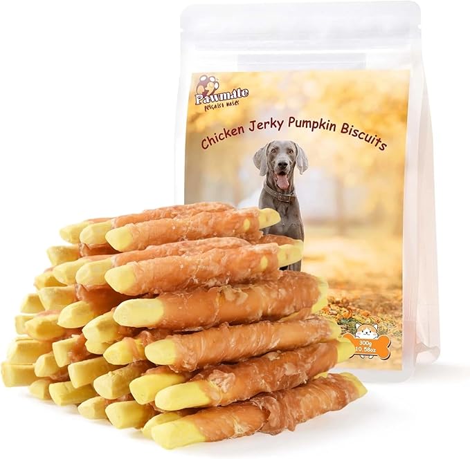Dog Treats Pumpkin Biscuits Chicken Wrapped, Healthy Chewy Snacks High Fiber Low Fat, Training Treats for Small Medium Large Dogs, 10.6oz-PurrikoPets