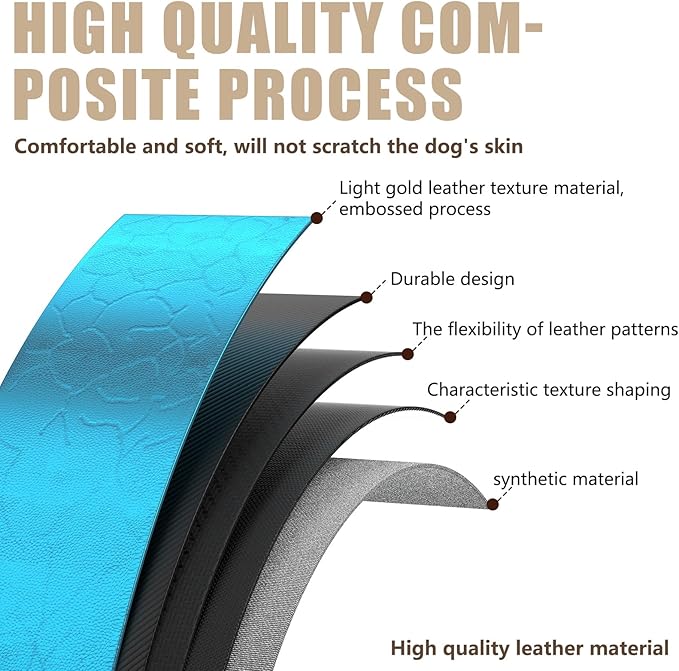 AirTag Dog Collar - Leather Dog Collar with Airtag Holder | IP68 Waterproof AirTag Holder with Metal Buckle, Comfortable GPS Dog Collars Tracker for Medium Large Dogs (Blue, L)-PurrikoPets