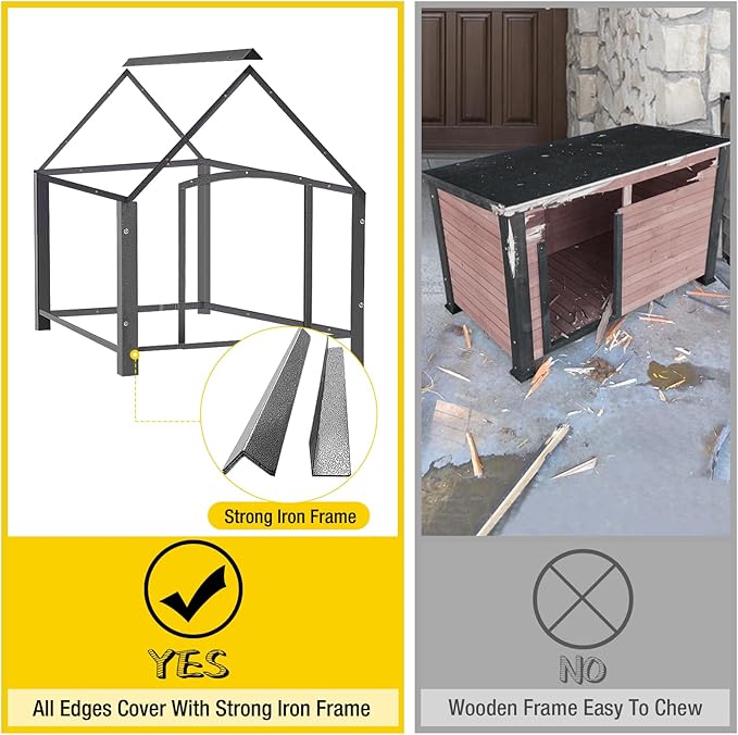 Aivituvin Dog House Outdoor with Metal Frame, Dog Kennel Outside for Small to Medium Breed, 45" Weatherproof Large Dog Shelter with Anti-Chewing Iron Frame, White (45" D x 32.9" W x 32.6" H)-PurrikoPets