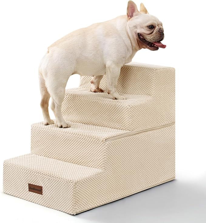 Dog Stairs for Bed 18.5" H, 4-Step Dog Steps for Small Dogs and Cats, Indoor Non-Slip Balanced Pet Stairs are Suitable for Puppy, Older Cat,Beige-PurrikoPets