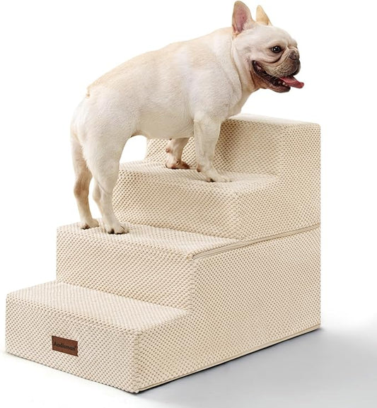 Dog Stairs for Bed 18.5" H, 4-Step Dog Steps for Small Dogs and Cats, Indoor Non-Slip Balanced Pet Stairs are Suitable for Puppy, Older Cat,Beige-PurrikoPets