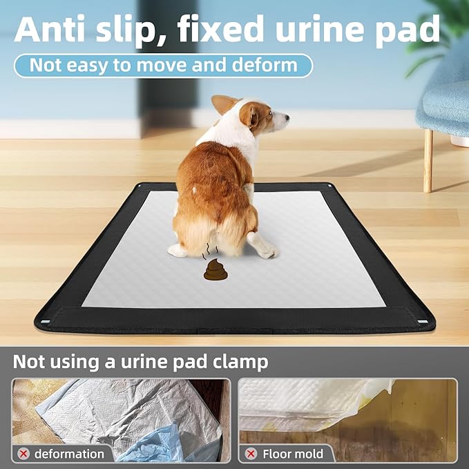 Dog Pee Pad Holder, Puppy Pad Holder, 14 Powerful Magnetic Clips, Indoor Dog Potty, Oxford Cloth Material, Fit 34x28 Pad, Black-PurrikoPets