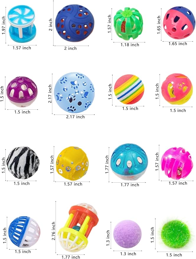 40-Piece Cat Toy Set for Indoor Cats and Kittens (1.5'' - 2.3'', Cat Toys Ultimate Pack)-PurrikoPets