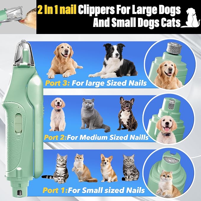 2 in 1 Dog Nail Clippers and Grinder with Lights & Cat Nail Clipper for Large Medium Small Dogs Cats Nail Trimmers USB Rechargeable with 2 LED Lights Dog Claw Care for Non-Black Nails-PurrikoPets
