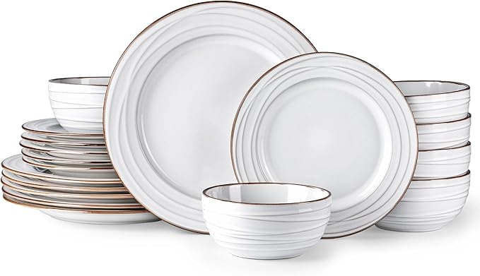 GBHOME Ceramic Dinnerware Sets,18 pcs Embossed Elegant Stoneware Plates and Bowls Sets, Housewarming Wedding Gift | Dishwasher & Microwave Safe | Dishes Set Service for 6-PurrikoPets
