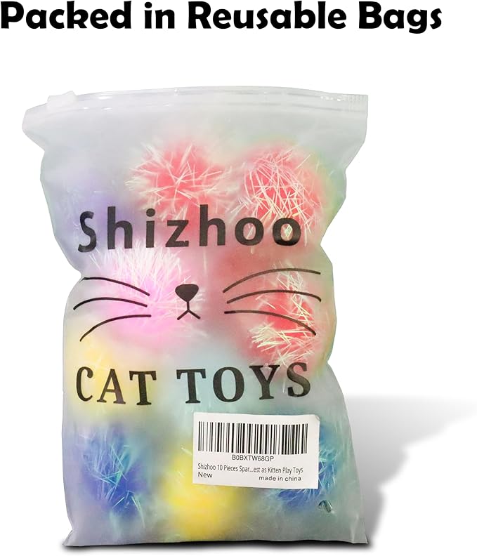 30 Pieces 1.6 inches Sparkle Pom Pom Balls for Cat - Interactive Glitter Balls, Multicolor, Best as Kitten Play Toys-PurrikoPets