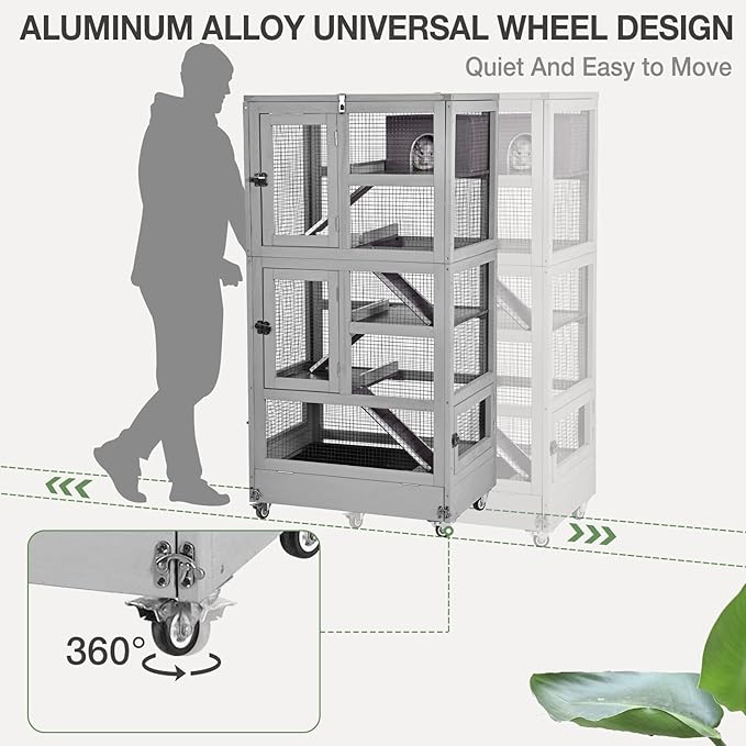 Ferret Cage Rat Cage Indoor Outdoor, Large Guinea Pig Cages with 5 Levels, Wooden Chinchilla Cage with Wheels for Hamster, Chameleon, Gerbils and Other Small Animals Anti-Chewing-PurrikoPets