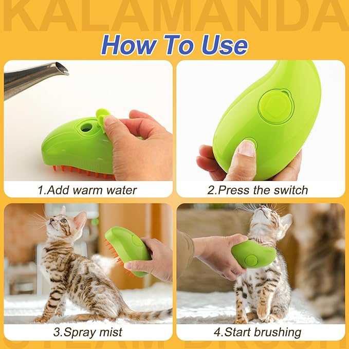 3 in 1 Cat Steamer & Brush - Silicone Massage Grooming Tool, Pet Hair Cleaning Comb for Cats & Dogs (Mango Green)-PurrikoPets