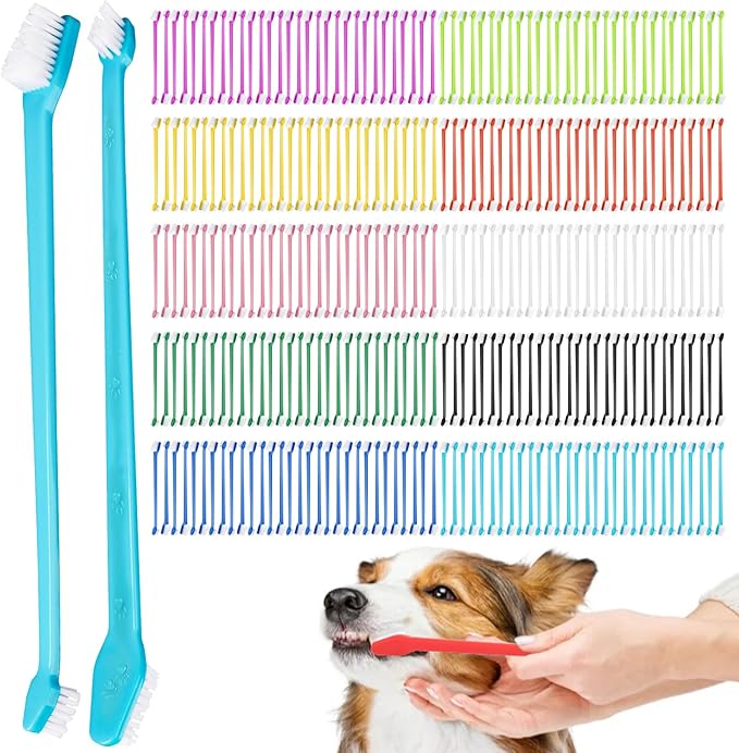 300 Pcs Dog Toothbrush Kit, Dual-Headed Toothbrush for Dogs & Cats, 10 Colors-PurrikoPets
