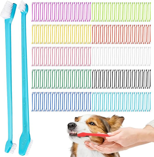 300 Pcs Dog Toothbrush Kit, Dual-Headed Toothbrush for Dogs & Cats, 10 Colors-PurrikoPets
