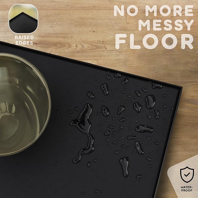 Dog Food Mat - 24x15” Large Silicone Pet Food Mat, Raised Edges for Food and Water Prevent Spill, Waterproof Cat Food Mat Protect Floors,Easy Clean Dog Bowl Mats for Food and Water-PurrikoPets