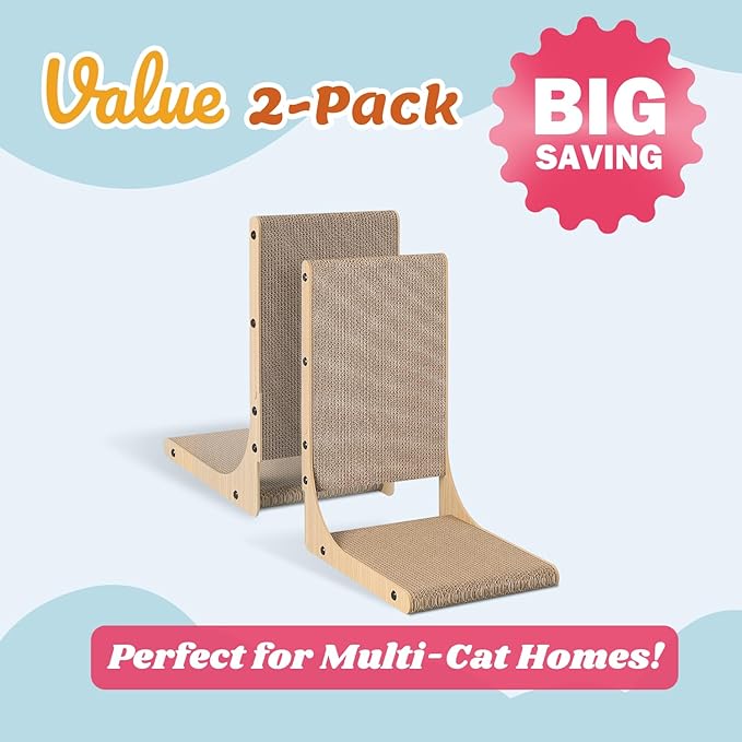 2-Pack Cat Scratching Board, 19.7'' Tall Cardboard L Shape Vertical Cat Scratchers for Indoor Cats, Cat Scratching Post for Wall and Couch, Medium-PurrikoPets