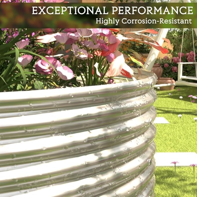 FRIZIONE 2pcs Tall Galvanized Raised Garden Bed Outdoor,Steel Garden Bed for Vegetables,Above Ground Garden Box for Flower,Metal Raised Beds for Gardening-PurrikoPets