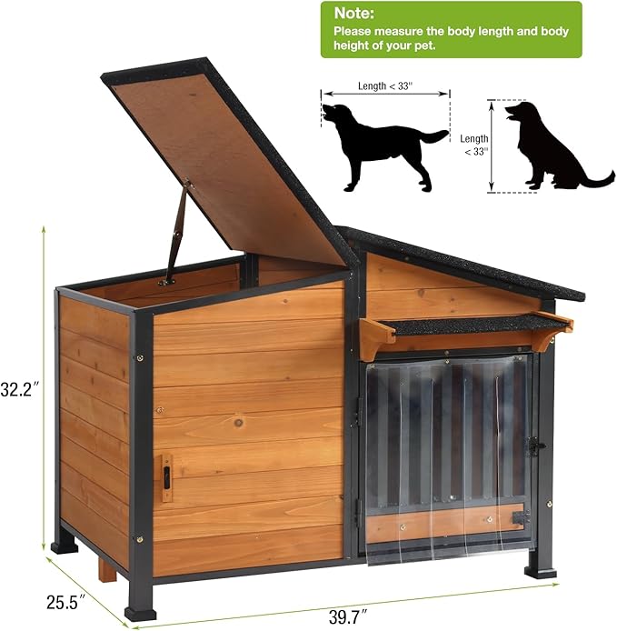 Dog House Outdoor with Bowls Weatherproof Dog Kennel with Anti-Chewing Iron Frame Dog Shelter for Small Medium Dogs-PurrikoPets