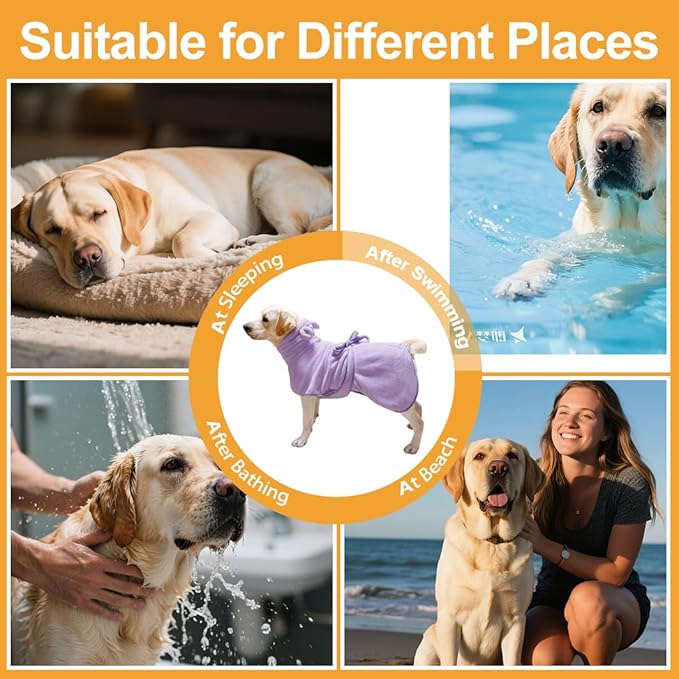 Giant Dog Bath Bubble, Quick Drying Super Absorbent Used for After Bathing, Warm Dog Towels, Adjustable Hoodies and Belts for Pet Dogs Bath Clothes Products(Purple, 6XL)-PurrikoPets