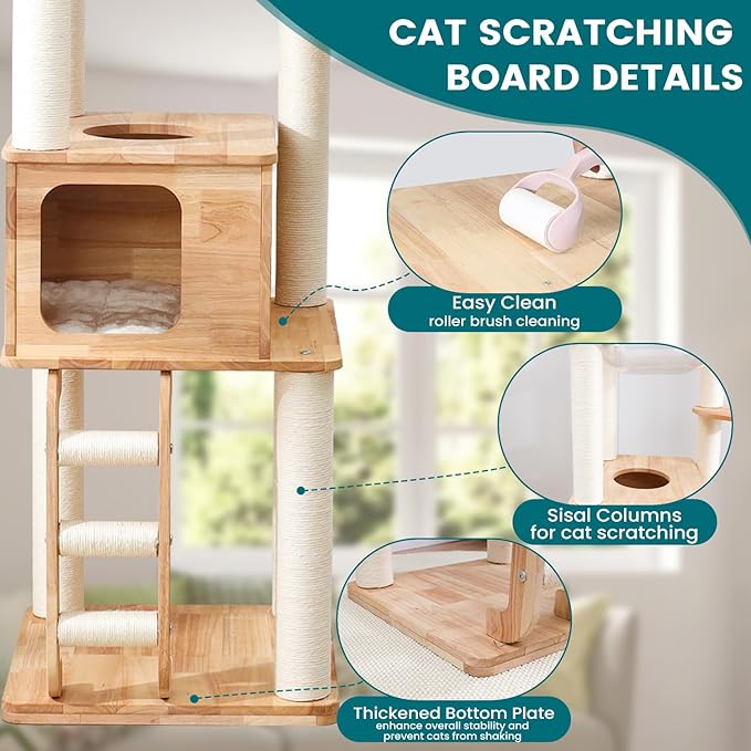 65-inch Tall Cat Tree，Cat Tower for Indoor Cats with Feel-Safe Enclosed Cat Cave、Scratching Post、Space Capsule Nest and Cat Ladder-PurrikoPets
