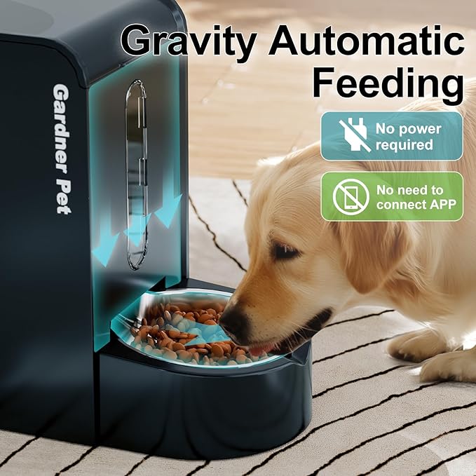 Gardner Pet Automatic Gravity Food Feeder and Water Dispenser, 1.8 Gallons*2 Stainless Steel Two-in-One Set Large Capacity Dispenser for Pets Dogs, Puppies, Kittens (Dark Blue)-PurrikoPets