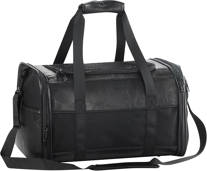 Fashion Leather Dog Carrier, Airline Approved Cat Carrier Soft Sided Pet Bag Carrier Purse for Puppy Kitten Small Animals Black-PurrikoPets
