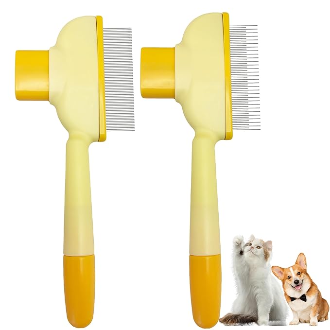 Flea Comb for Dogs and Cats with Release Button Fine Tooth Dog Comb for Grooming Massaging and Cleaning Remove Fleas Eggs Pet Hair Removal for Short and Long Hair 2 Pack-PurrikoPets