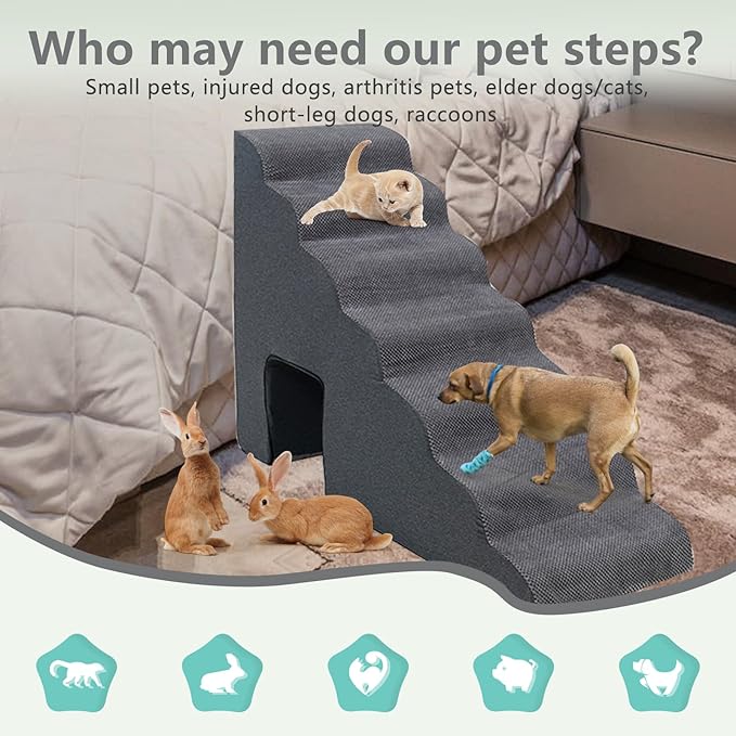 Dog Stairs for High Beds 30-36 inches Tall, 7-Step Pet Stairs/Steps for Small Large Dogs, 30D Foam Pet Steps/Ramp/Ladder for High Bedsides, with 4pcs Dog Ramp for Stairs, Dark Grey-PurrikoPets