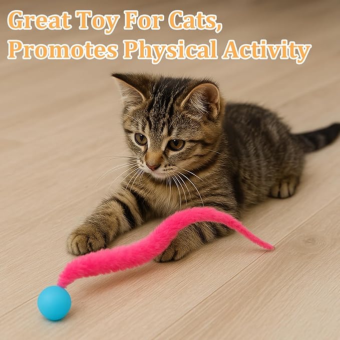 6 Pcs Bouncy Ball for Cats, Colorful Fuzzy Bouncy Cat Worm Toy Ball Fuzzy Worms (Balls Colors are Random)-PurrikoPets
